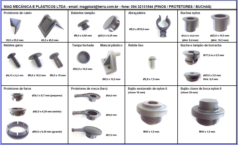 Tabela peças técnicas plásticas
